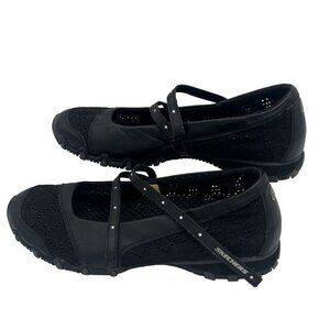 Skechers Womens Black Mary Jane Shoes Size 10 Lace & Faux Leather Slip-On Casual